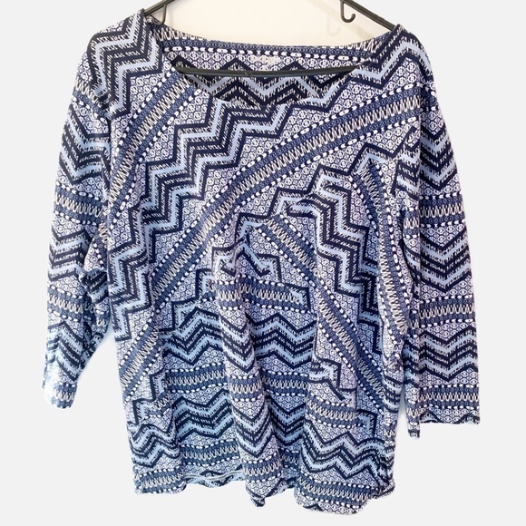 Kim Rogers Curvy 3X Blue Tunic with Geometric Design. Long sleeve Pullover - Picture 1 of 4